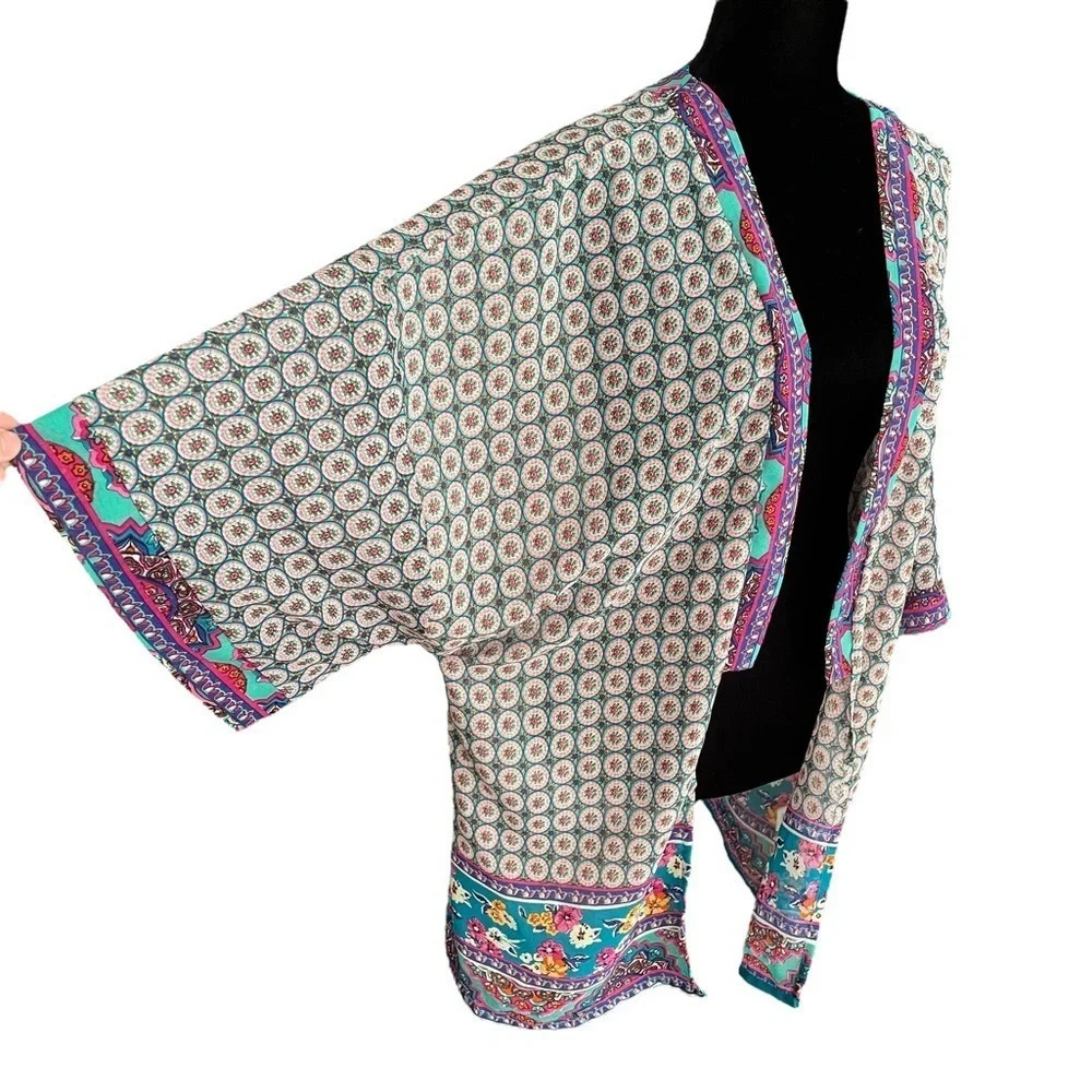 Truly 4 You Floral Chiffon Kimono Coverup Boho Festival Floral Kimono Large